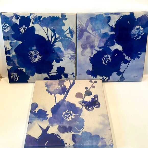 Blue Floral Pictures Set of 3 - Picture 1 of 7
